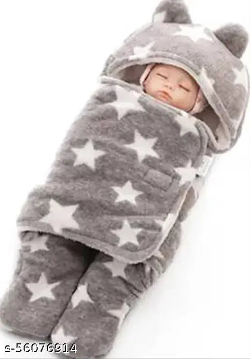 FIRST TREND Printed Crib Hooded Baby Blanket ( grey fur)Trendy Blankets & Swaddlers