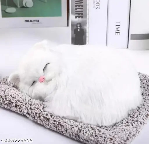 IMPORTED SLEEPING MUSICAL CAT GIFTING MADE EASYY Music Imported Dashboard Decor Small Music Sleeping Cat meow sound Furry fur plush soft cat Interior Soft Toy Car dashboard Showpiece Home Decorating baby decor Office table White grey orange black white