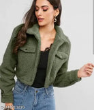 Army green teddy furr crop jacket