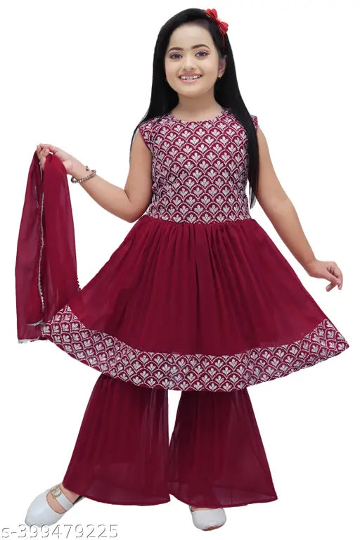 Angel Fancy Girls Kurti & Georgette Kurti Palazzo Set