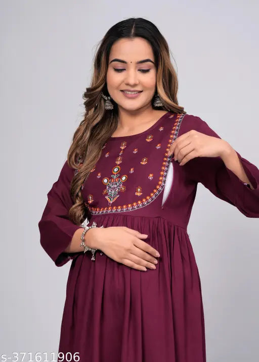 womens rayon Embroidery Maternity kurta, long kurta, festival kurta, rayon kurta, Maternity kurta