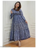 Woman Rayon Long Anarkali Mandarin Neck Dress