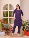 Women Cotton Blend Straight Kurti Set