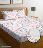 """""Printed 250 TC Premium All Around Elastic Fitted""""Double Bed Bedsheet With 2 Large Pillow Covers"""""(72x78x8 Inches)