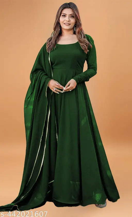 Hot Designer Green Georgette Stitched A-line Dress