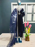 women Velvet With Embroidery blue 5mm Sequence With Fancy Bell Sleeve