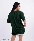 Myali Oversized T-shirt Fashion Bottle Green Colour Fabric-Cotton Sinker Biowash