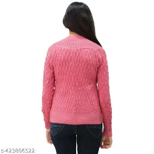 Women Wool Full Sleeves Round Neck Cardigan.