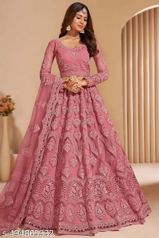 Embroidered Thread Work Semi-Stitched Lehenga & Unstitched Blouse With Dupatta