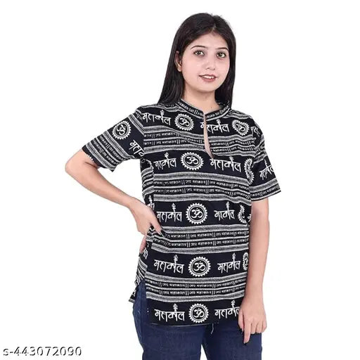 Mahakaal Damru Om Printed WOMen Short Kurta