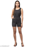 White Polka Dots On Black Print Romper