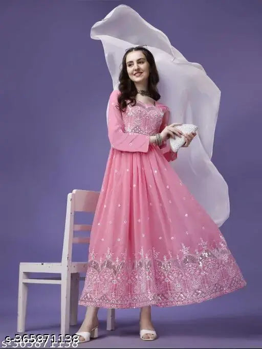 Embroidered, Self Design Georgette Stitched Anarkali Gown