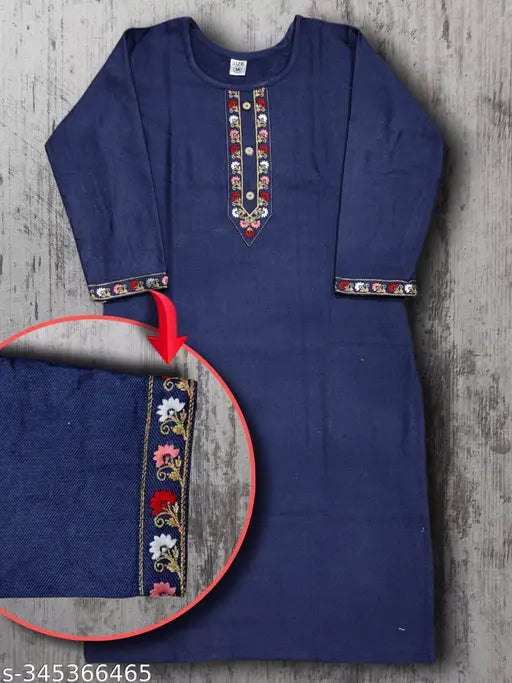 EMBROIDERY WOOLLEN KURTI WINTER | THREE QUARTER SLEEVE ROUND NECK GIRLS END WOMEN'S