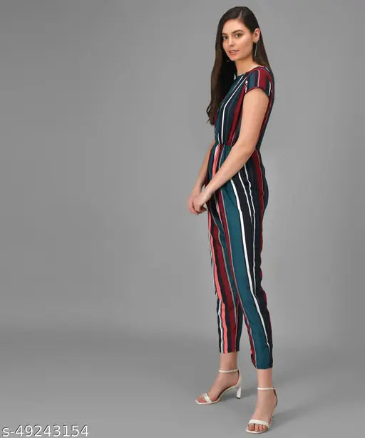 Vivient Women Green Striped Casual Jumpsuits