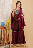 Rashi Women Rayon Kurta With Sharara And Dupatta Set (Maroon)