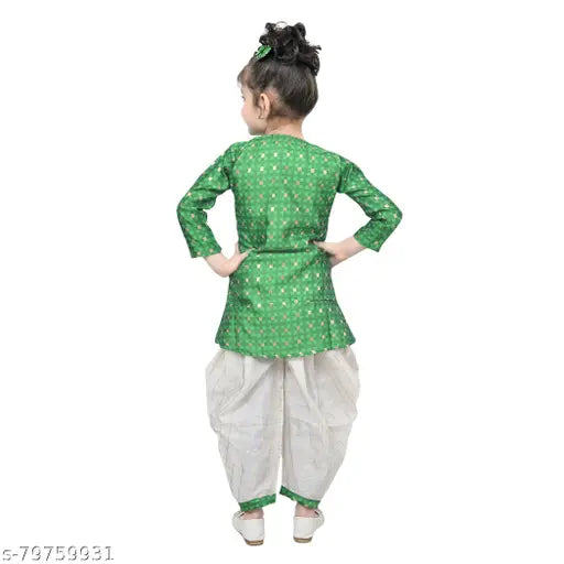 RK Collection Kids Party/Festive C-Green Designer Embroidery Kurta Salwar with Light Green Coti Suit For Girls