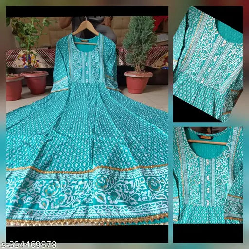 TRADITIONAL RAMA GREEN PRINTED ANARKALI