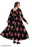 WOMENS PARTYWEAR BLACK GOWN GEORGETTE PRINTED GOWN FOR WOMENS WITH INNER CREPE AND DUPATTA INCLUDED || GOWN + DUPATTA + ADJUSTABLE BELT ||UNIQUIL ENTERPRISE