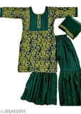 Kids kurti garara set dark green