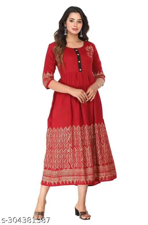 Women’s Rayon Maroon Anarkali Kurti