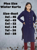 Women Plus size Winter Wear Cots-Wool Kurta with 2 side Pocket Full Sleeve