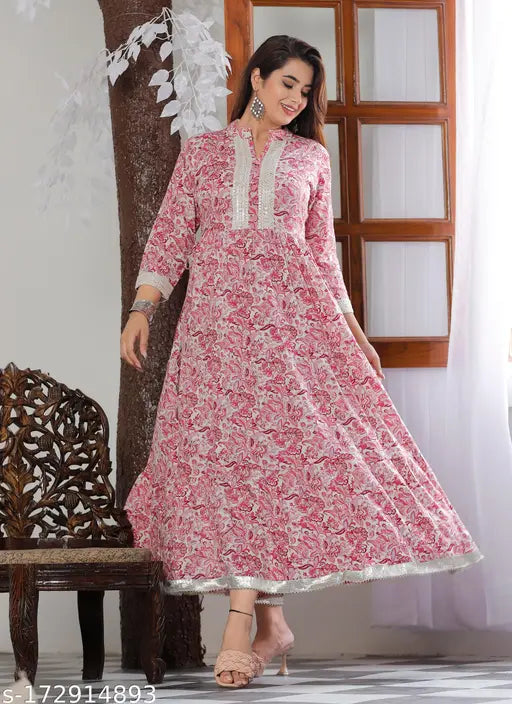 Trendy Rayon Pink Color Floral Kurti