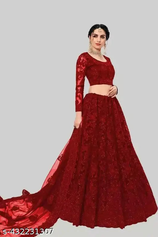 Red Wedding Lehenga Choli in Embroidered Net