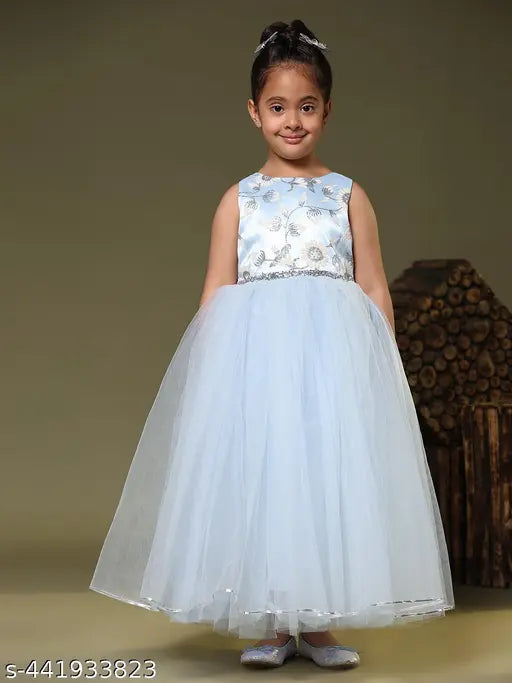 Toy Balloon kids Light Blue Full Length Girls embilleshed Party wear Dress