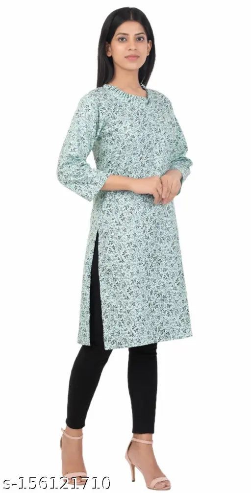 STYLISH BLACK PRINTED GREEN KURTI ONLY