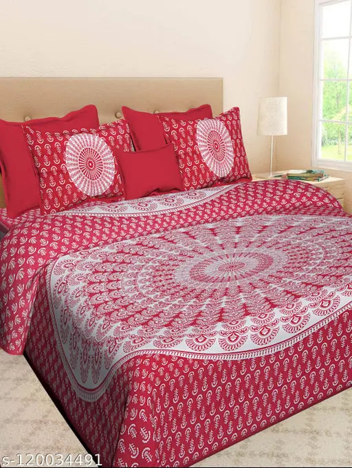 Jaipuri Cotton Double Size Bedsheet With Maching Two pillow Cover Chaddar