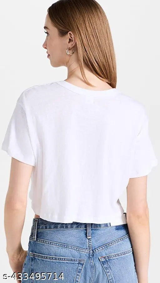 Classic Crop T-Shirt Round Neck Top For Girls)