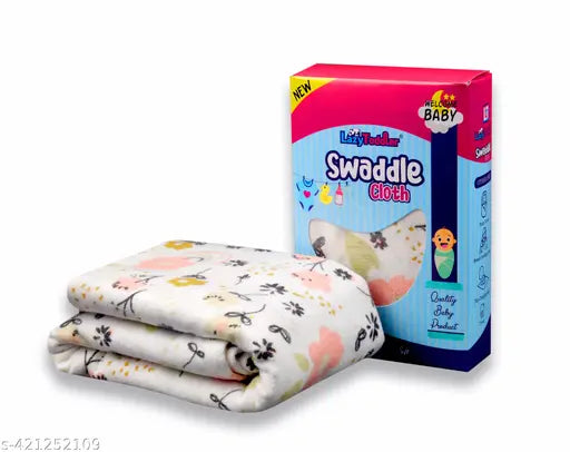 LazyToddler® Cotton Extra Soft Flannel swaddle blanket 100cm X 100cm Single PCE - Pack of 1 (Flower Print)