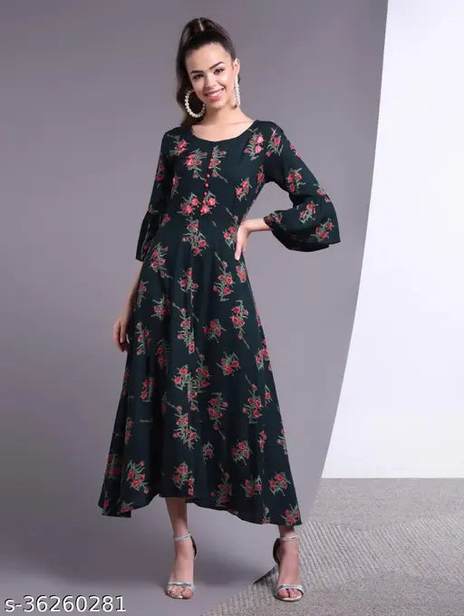 DORIYA Women Printed Rayon Flared Kurta