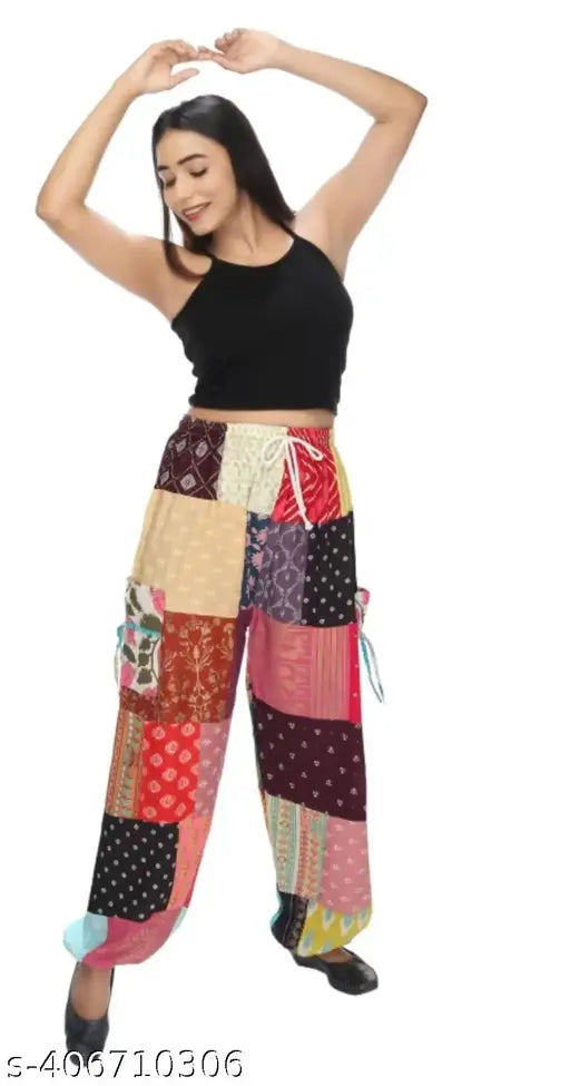 Unisex Loose fit Harem Pants Pure Cotton Multicolor Patch Work Yoga Wide Leg Pajama Every pic is Unique | Pure Cotton Patch Work Navratri Dance Gharba Yoga Wide Leg Harem Pants Men's and Womens