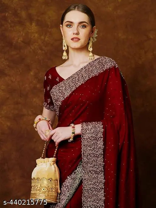 bollywood high quality heavy blooming vichiitra silk with zari embroidery work & srone work saree