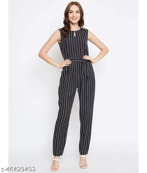 Black Printed Waist-tie Jumpsuit