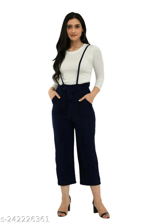 Women Two Pieces Navy Blue Dress Dungaree Set | Women Multicolor Dress | Women Dungaree | Women Dungaree Set | Women Dress Set | Women Casual Dress | Women Regular Dress | Women Solid Dress | Women Solid Dungaree | Women Two Pieces Dungaree | Women Dress