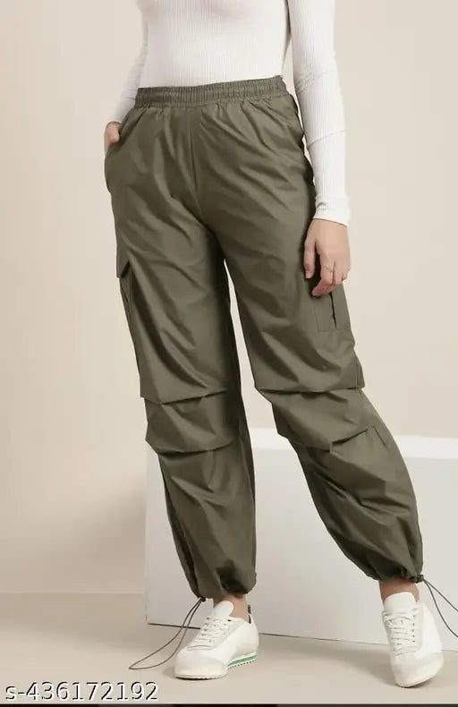 Latest Stylish NS Lower Pants & Trousers | Lose Cargo for Women & Girls | Casual comfortable relaxed lose cargo Trousers for girls & women | NS cargo pants| Fashionable Jogger Pants (Olive Green)