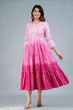 Women Pink Colour Cotton Lurex Dyed Ombre Anarkali Gown