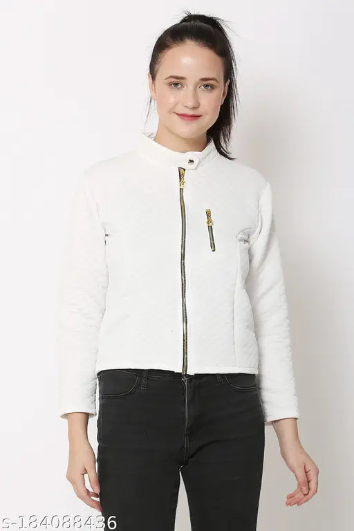 Stylish Colorblock Women CasuaL White Jacket