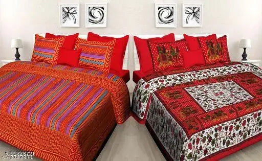 New Design Cotton 2 Double Bed sheet With 4 pillow covers(Combo)