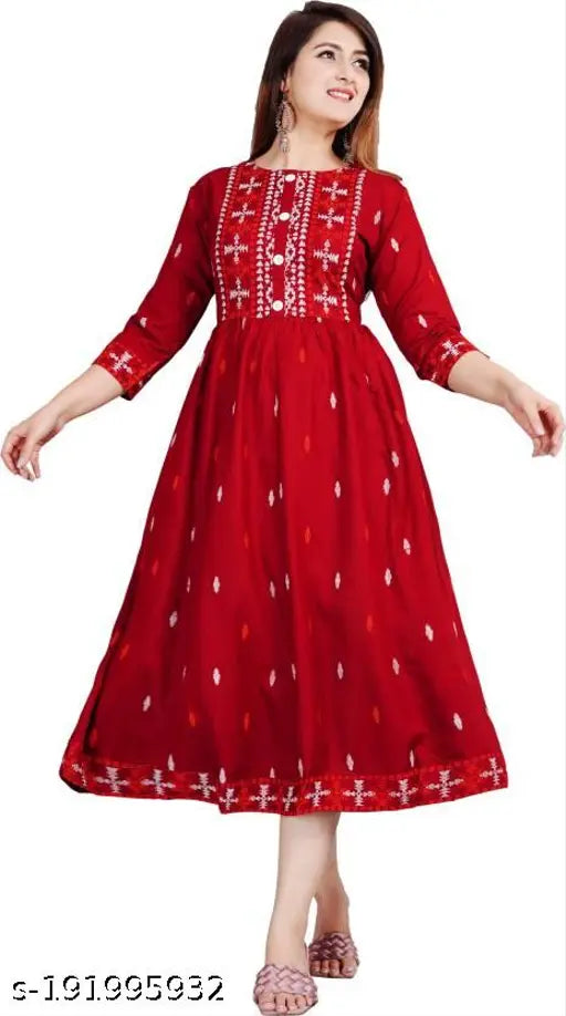 Kurtis, Anarkali Kurtis, Dress for Women ( Red, Orange, Green, Yellow, Blue, Black, Gray )