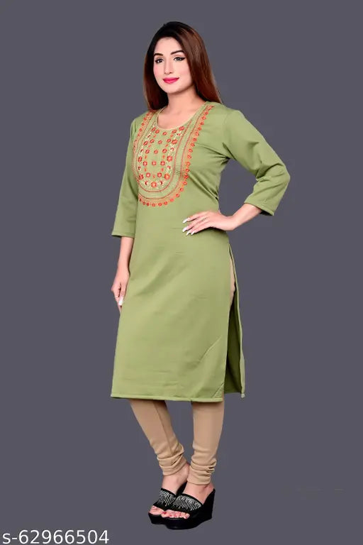 Women's Straight EmbroideredWoolen kurti , kurti for winter, woman kurti, embroidery kurti