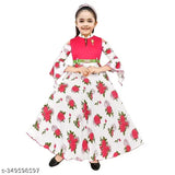 FORWARD FASHION Girl's | A-Line Maxi Gown | Printed Full Length Frock Dress | Girls Dress