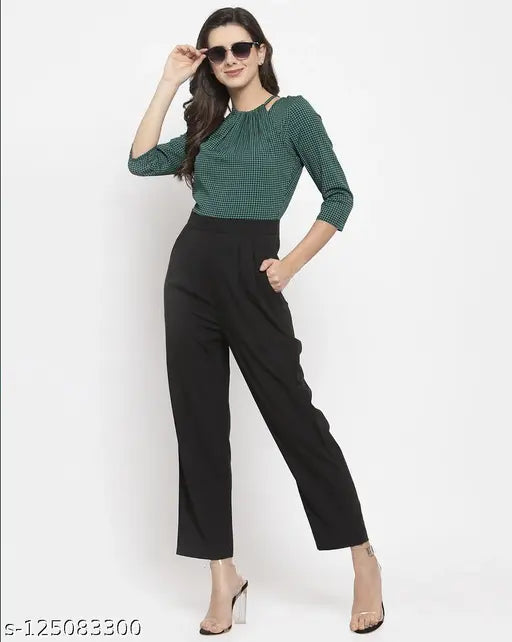 Women Green & Black Houndstooth Print Basic Jumpsuit