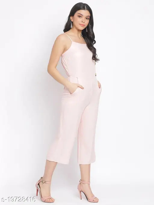 Oxolloxo Solid Color Regular Fit Peach Women Viscose Jumpsuit