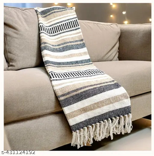 White Striped Cotton Throw Blanket