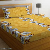 """"250 Tc Premium Soft Cotton Elastic Fitted""""Double Bedsheet""""With Two Pillow Covers- All Around 360 Elasticated Bed Sheet- 72x78x8 Inches Drop""""Color Yellow