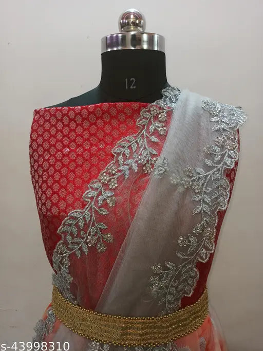 FANCY SOUTH INDIAN STYLE ORGANZA LEHENGA CHOLI & DUPATTA SET. (UN-STITCHED)