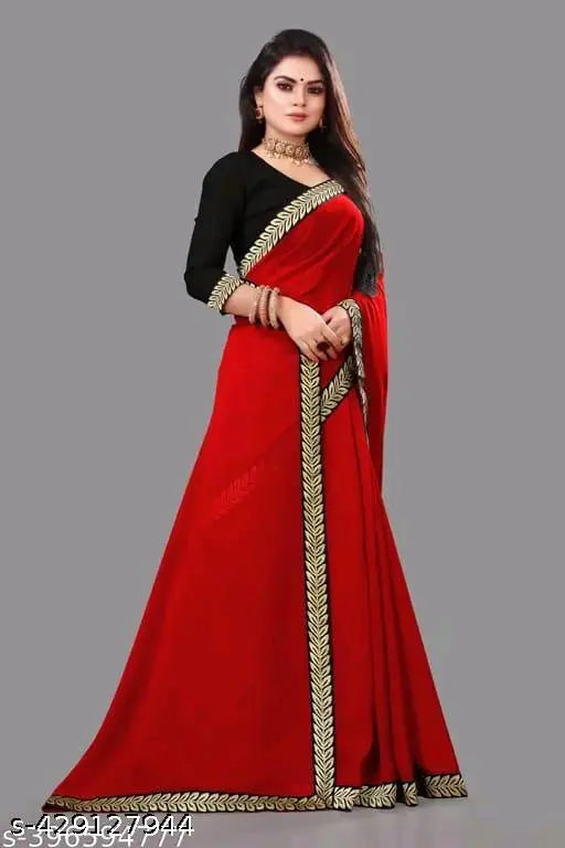 Vichitra Silk Saree with Blouse Red